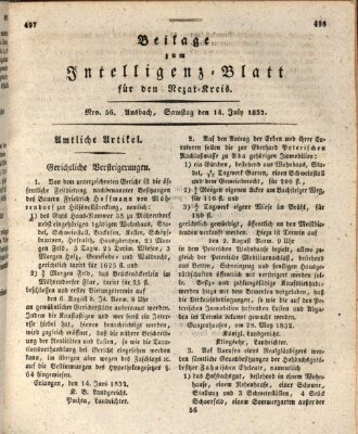 Königlich Bayerisches Intelligenzblatt für den Rezat-Kreis (Ansbacher Intelligenz-Zeitung) Samstag 14. Juli 1832