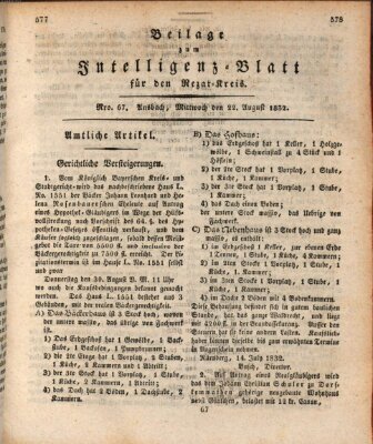 Königlich Bayerisches Intelligenzblatt für den Rezat-Kreis (Ansbacher Intelligenz-Zeitung) Mittwoch 22. August 1832