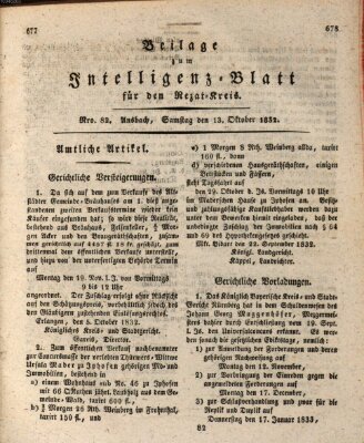 Königlich Bayerisches Intelligenzblatt für den Rezat-Kreis (Ansbacher Intelligenz-Zeitung) Samstag 13. Oktober 1832