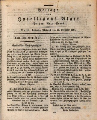 Königlich Bayerisches Intelligenzblatt für den Rezat-Kreis (Ansbacher Intelligenz-Zeitung) Mittwoch 12. Dezember 1832