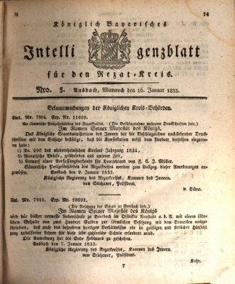 Königlich Bayerisches Intelligenzblatt für den Rezat-Kreis (Ansbacher Intelligenz-Zeitung) Mittwoch 16. Januar 1833