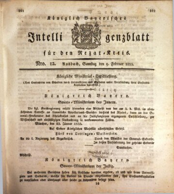 Königlich Bayerisches Intelligenzblatt für den Rezat-Kreis (Ansbacher Intelligenz-Zeitung) Samstag 9. Februar 1833