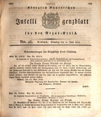 Königlich Bayerisches Intelligenzblatt für den Rezat-Kreis (Ansbacher Intelligenz-Zeitung) Samstag 8. Juni 1833