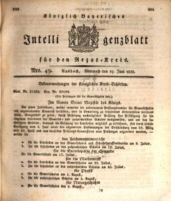 Königlich Bayerisches Intelligenzblatt für den Rezat-Kreis (Ansbacher Intelligenz-Zeitung) Mittwoch 19. Juni 1833
