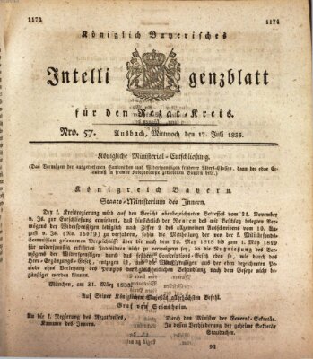 Königlich Bayerisches Intelligenzblatt für den Rezat-Kreis (Ansbacher Intelligenz-Zeitung) Mittwoch 17. Juli 1833