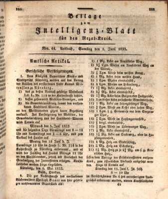 Königlich Bayerisches Intelligenzblatt für den Rezat-Kreis (Ansbacher Intelligenz-Zeitung) Samstag 1. Juni 1833