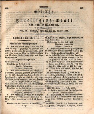 Königlich Bayerisches Intelligenzblatt für den Rezat-Kreis (Ansbacher Intelligenz-Zeitung) Samstag 10. August 1833