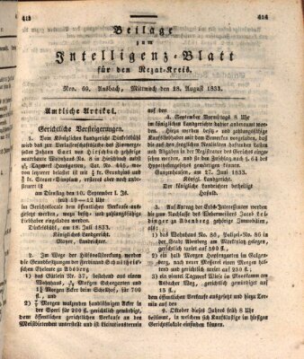 Königlich Bayerisches Intelligenzblatt für den Rezat-Kreis (Ansbacher Intelligenz-Zeitung) Mittwoch 28. August 1833
