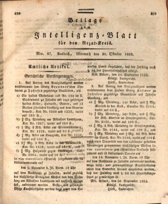 Königlich Bayerisches Intelligenzblatt für den Rezat-Kreis (Ansbacher Intelligenz-Zeitung) Mittwoch 30. Oktober 1833