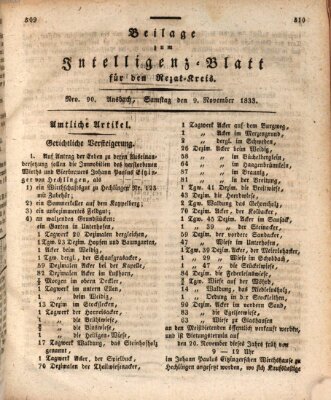 Königlich Bayerisches Intelligenzblatt für den Rezat-Kreis (Ansbacher Intelligenz-Zeitung) Samstag 9. November 1833