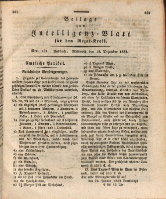 Königlich Bayerisches Intelligenzblatt für den Rezat-Kreis (Ansbacher Intelligenz-Zeitung) Mittwoch 18. Dezember 1833