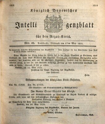 Königlich Bayerisches Intelligenzblatt für den Rezat-Kreis (Ansbacher Intelligenz-Zeitung) Mittwoch 27. Mai 1835