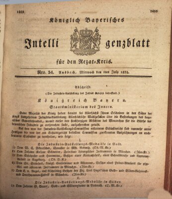 Königlich Bayerisches Intelligenzblatt für den Rezat-Kreis (Ansbacher Intelligenz-Zeitung) Mittwoch 8. Juli 1835