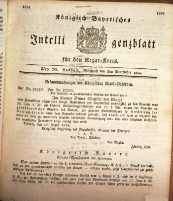 Königlich Bayerisches Intelligenzblatt für den Rezat-Kreis (Ansbacher Intelligenz-Zeitung) Mittwoch 2. September 1835