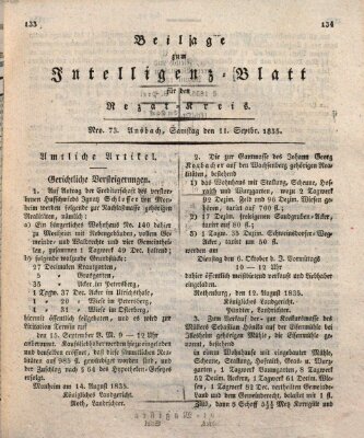 Königlich Bayerisches Intelligenzblatt für den Rezat-Kreis (Ansbacher Intelligenz-Zeitung) Samstag 12. September 1835