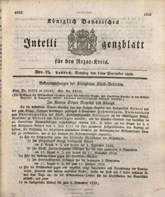 Königlich Bayerisches Intelligenzblatt für den Rezat-Kreis (Ansbacher Intelligenz-Zeitung) Samstag 19. September 1835