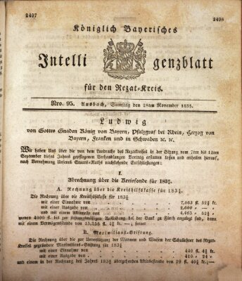 Königlich Bayerisches Intelligenzblatt für den Rezat-Kreis (Ansbacher Intelligenz-Zeitung) Samstag 28. November 1835