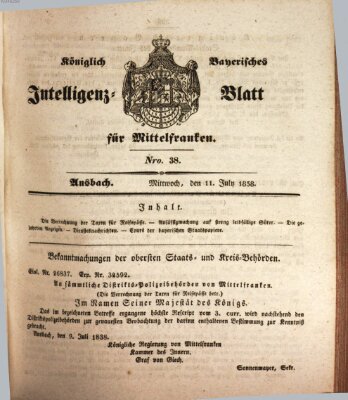 Königlich Bayerisches Intelligenzblatt für Mittelfranken (Ansbacher Intelligenz-Zeitung) Mittwoch 11. Juli 1838