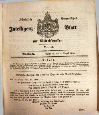 Königlich Bayerisches Intelligenzblatt für Mittelfranken (Ansbacher Intelligenz-Zeitung) Mittwoch 1. August 1838