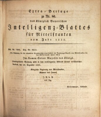 Königlich Bayerisches Intelligenzblatt für Mittelfranken (Ansbacher Intelligenz-Zeitung) Samstag 29. Dezember 1838