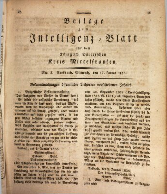 Königlich Bayerisches Intelligenzblatt für Mittelfranken (Ansbacher Intelligenz-Zeitung) Mittwoch 17. Januar 1838
