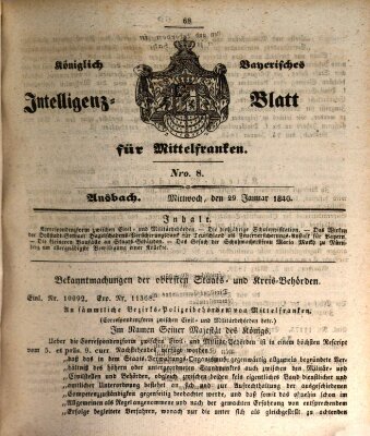 Königlich Bayerisches Intelligenzblatt für Mittelfranken (Ansbacher Intelligenz-Zeitung) Mittwoch 29. Januar 1840