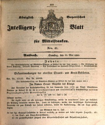 Königlich Bayerisches Intelligenzblatt für Mittelfranken (Ansbacher Intelligenz-Zeitung) Samstag 23. Mai 1840