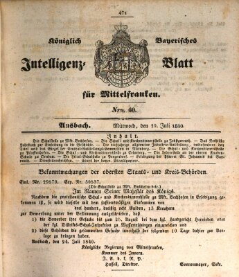 Königlich Bayerisches Intelligenzblatt für Mittelfranken (Ansbacher Intelligenz-Zeitung) Mittwoch 29. Juli 1840