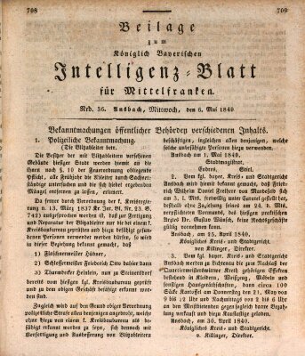 Königlich Bayerisches Intelligenzblatt für Mittelfranken (Ansbacher Intelligenz-Zeitung) Mittwoch 6. Mai 1840