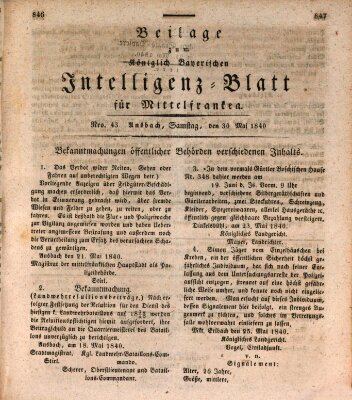 Königlich Bayerisches Intelligenzblatt für Mittelfranken (Ansbacher Intelligenz-Zeitung) Samstag 30. Mai 1840