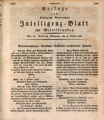 Königlich Bayerisches Intelligenzblatt für Mittelfranken (Ansbacher Intelligenz-Zeitung) Mittwoch 14. Oktober 1840