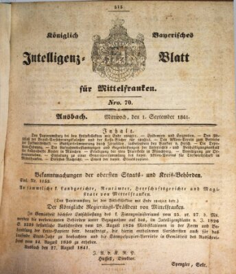 Königlich Bayerisches Intelligenzblatt für Mittelfranken (Ansbacher Intelligenz-Zeitung) Mittwoch 1. September 1841