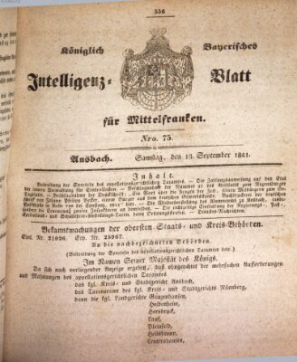 Königlich Bayerisches Intelligenzblatt für Mittelfranken (Ansbacher Intelligenz-Zeitung) Samstag 18. September 1841