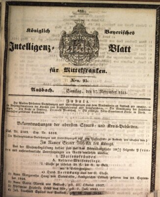 Königlich Bayerisches Intelligenzblatt für Mittelfranken (Ansbacher Intelligenz-Zeitung) Samstag 27. November 1841