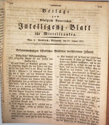 Königlich Bayerisches Intelligenzblatt für Mittelfranken (Ansbacher Intelligenz-Zeitung) Mittwoch 27. Januar 1841