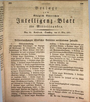 Königlich Bayerisches Intelligenzblatt für Mittelfranken (Ansbacher Intelligenz-Zeitung) Samstag 27. März 1841