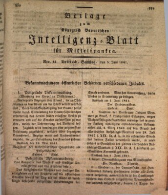 Königlich Bayerisches Intelligenzblatt für Mittelfranken (Ansbacher Intelligenz-Zeitung) Samstag 5. Juni 1841