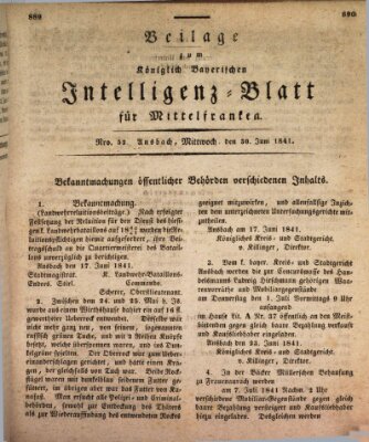 Königlich Bayerisches Intelligenzblatt für Mittelfranken (Ansbacher Intelligenz-Zeitung) Mittwoch 30. Juni 1841