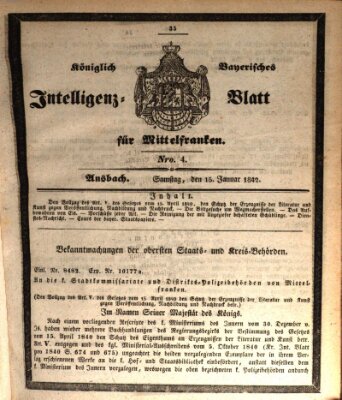 Königlich Bayerisches Intelligenzblatt für Mittelfranken (Ansbacher Intelligenz-Zeitung) Samstag 15. Januar 1842