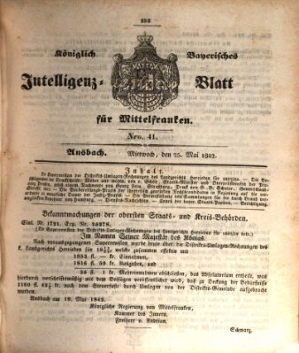 Königlich Bayerisches Intelligenzblatt für Mittelfranken (Ansbacher Intelligenz-Zeitung) Mittwoch 25. Mai 1842