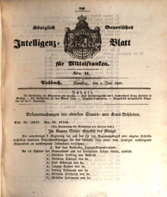 Königlich Bayerisches Intelligenzblatt für Mittelfranken (Ansbacher Intelligenz-Zeitung) Samstag 4. Juni 1842