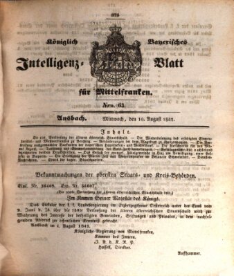 Königlich Bayerisches Intelligenzblatt für Mittelfranken (Ansbacher Intelligenz-Zeitung) Mittwoch 10. August 1842