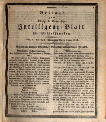 Königlich Bayerisches Intelligenzblatt für Mittelfranken (Ansbacher Intelligenz-Zeitung) Mittwoch 5. Januar 1842