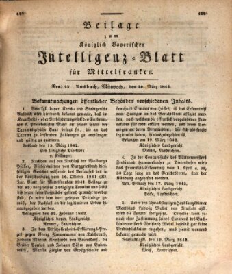 Königlich Bayerisches Intelligenzblatt für Mittelfranken (Ansbacher Intelligenz-Zeitung) Mittwoch 30. März 1842