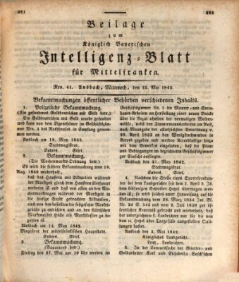 Königlich Bayerisches Intelligenzblatt für Mittelfranken (Ansbacher Intelligenz-Zeitung) Mittwoch 25. Mai 1842