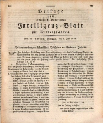 Königlich Bayerisches Intelligenzblatt für Mittelfranken (Ansbacher Intelligenz-Zeitung) Mittwoch 8. Juni 1842