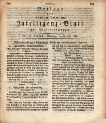 Königlich Bayerisches Intelligenzblatt für Mittelfranken (Ansbacher Intelligenz-Zeitung) Samstag 18. Juni 1842