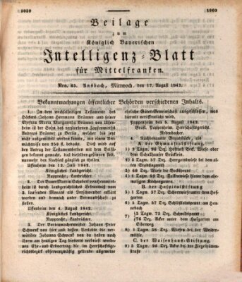 Königlich Bayerisches Intelligenzblatt für Mittelfranken (Ansbacher Intelligenz-Zeitung) Mittwoch 17. August 1842