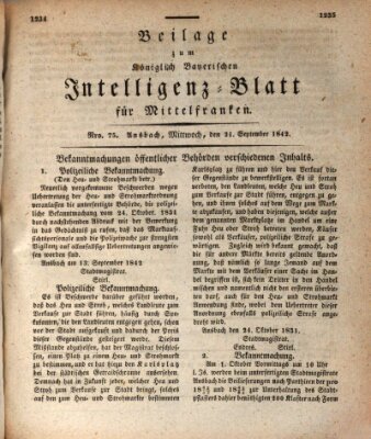 Königlich Bayerisches Intelligenzblatt für Mittelfranken (Ansbacher Intelligenz-Zeitung) Mittwoch 21. September 1842