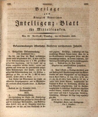 Königlich Bayerisches Intelligenzblatt für Mittelfranken (Ansbacher Intelligenz-Zeitung) Samstag 19. November 1842